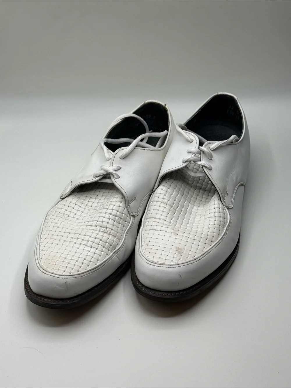 Men's White Woven Leather Derby Shoes